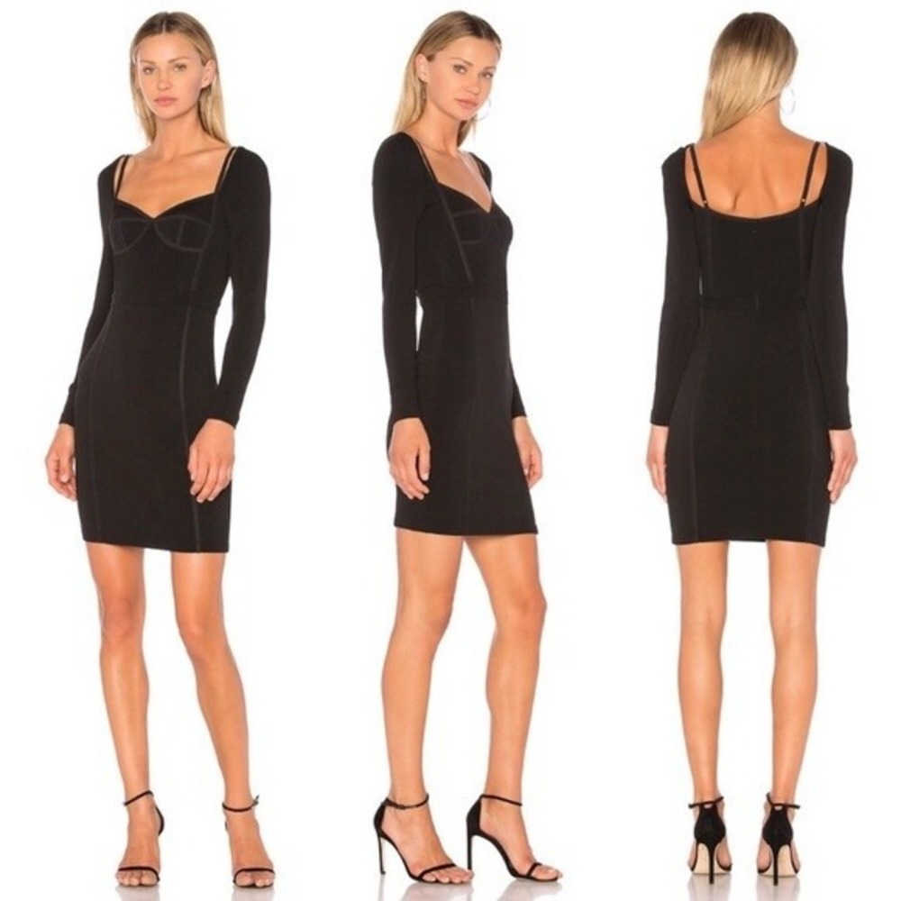 $450 T by ALEXANDER WANG Long Sleeve Fitted Bustier Mini Dress Black 0 XS